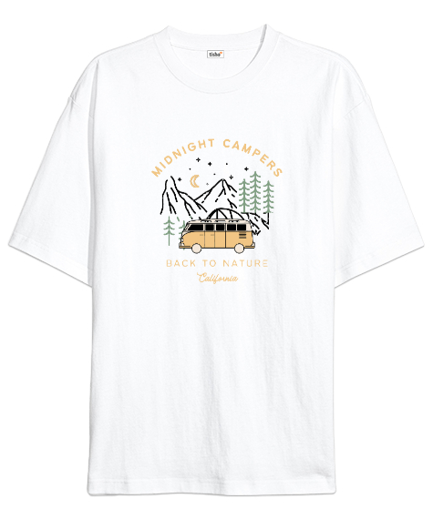 Tisho - Gece Yarısı Kampçısı Doğaya Dönüş Kampçı ve Dağcı Özel Tasarım Beyaz Oversize Unisex Tişört