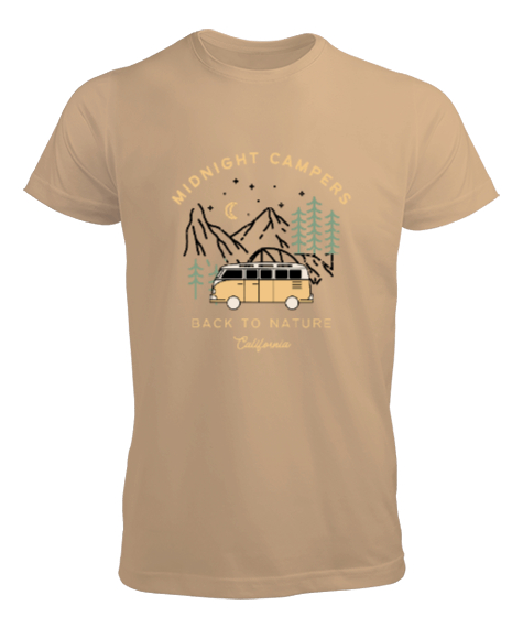 Gece Yarısı Kampçısı Doğaya Dönüş Kampçı ve Dağcı Özel Tasarım Camel Erkek Tişört