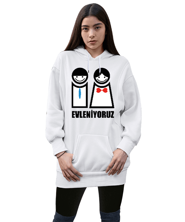 Tisho - gelin Kadın Uzun Hoodie Kapüşonlu Sweatshirt