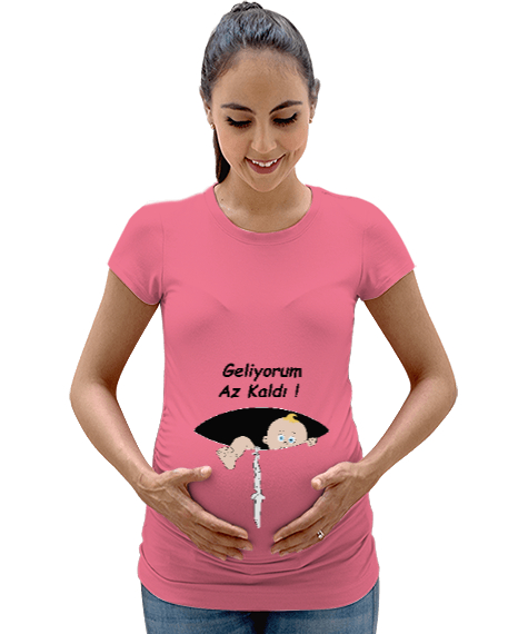 Tisho - Geliyorum Az Kaldı Pembe Pembe Kadın Hamile Tişört