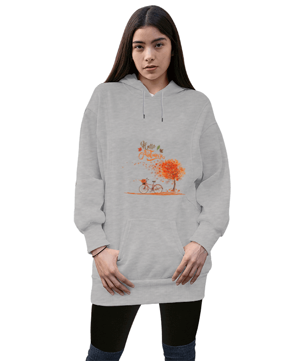 Tisho - Genç Tasarım Kadın Uzun Hoodie Kapüşonlu Sweatshirt