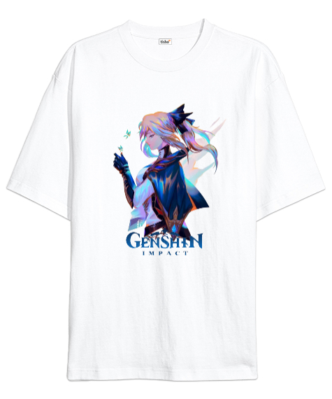Tisho - Genshin İmpact Tasarım Baskılı Beyaz Oversize Unisex Tişört