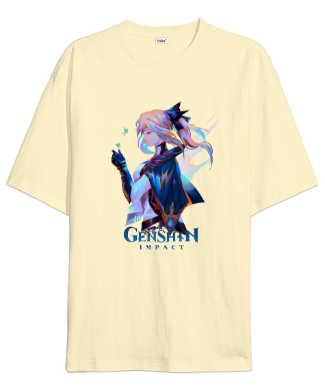 Tisho - Genshin İmpact Tasarım Baskılı Krem Oversize Unisex Tişört