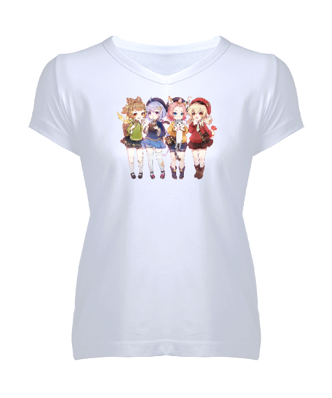 Tisho - Genshin Kids Beyaz Kadın V Yaka Tişört
