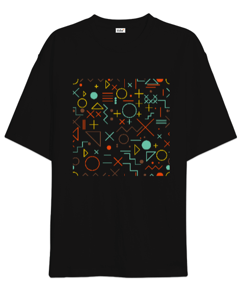 Tisho - geometrik şekil baskılı Oversize Unisex Tişört