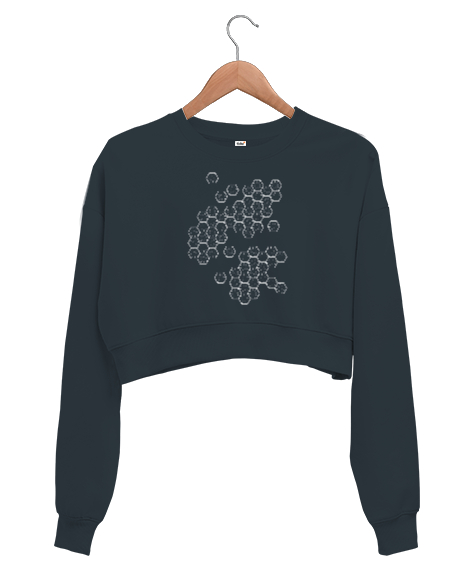 Tisho - Geometrik Şekil - Petek V3 Füme Kadın Crop Sweatshirt