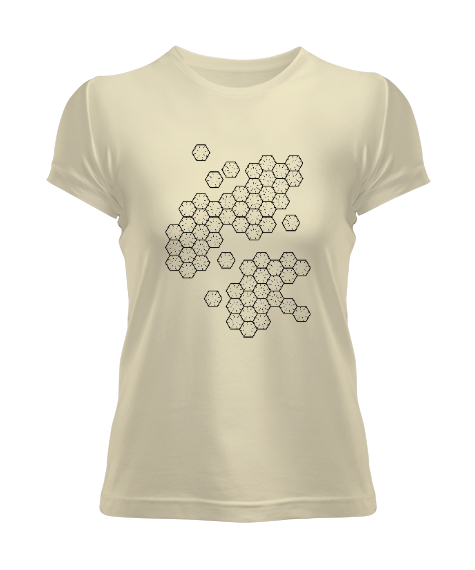 Tisho - Geometrik Şekil - Petek V3 Krem Kadın Tişört