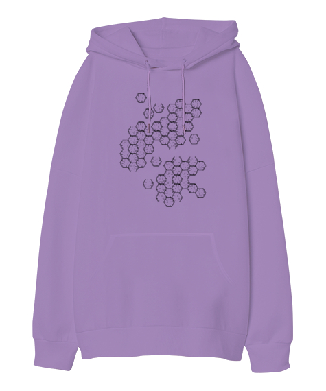 Tisho - Geometrik Şekil - Petek V3 Lila Oversize Unisex Kapüşonlu Sweatshirt