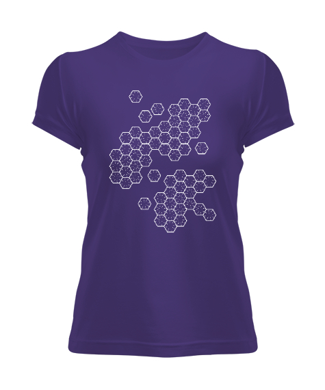 Tisho - Geometrik Şekil - Petek V3 Mor Kadın Tişört
