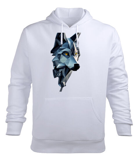 Tisho - Gerçekçi Buz ve Kristal Bozkurt Beyaz Erkek Kapüşonlu Hoodie Sweatshirt