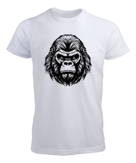 Tisho - Gerçekçi Karakalem Orangutan Tasarımı Beyaz Erkek Tişört