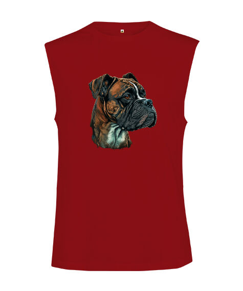 Tisho - Gerçekçi Köpek Kırmızı Kesik Kol Unisex Tişört