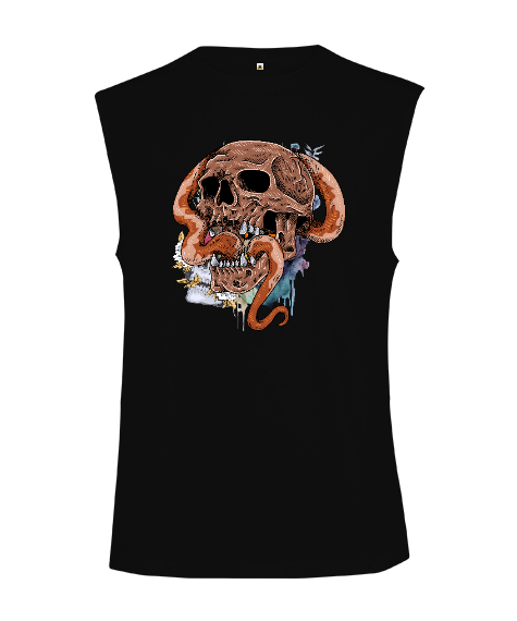 Tisho - Gerçekçi Korkunç Kurukafa ve yaratık özel tasarım fitness motivasyon Siyah Kesik Kol Unisex Tişört