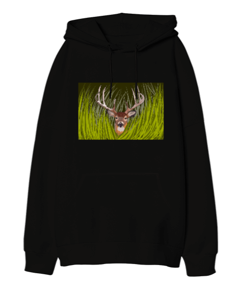 Tisho - Geyik Kafası Oversize Unisex Kapüşonlu Sweatshirt