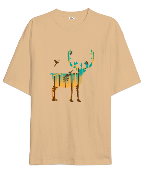 Tisho - geyik tasarımlı Oversize Unisex Tişört