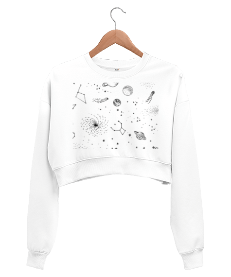 Tisho - Gezegen baskılı Kadın Crop Sweatshirt