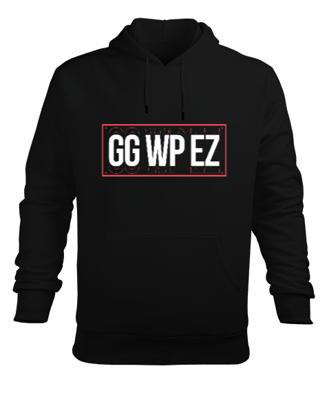 Tisho - GG WP EZ Gamer Edition Baskılı Siyah Erkek Kapüşonlu Hoodie Sweatshirt