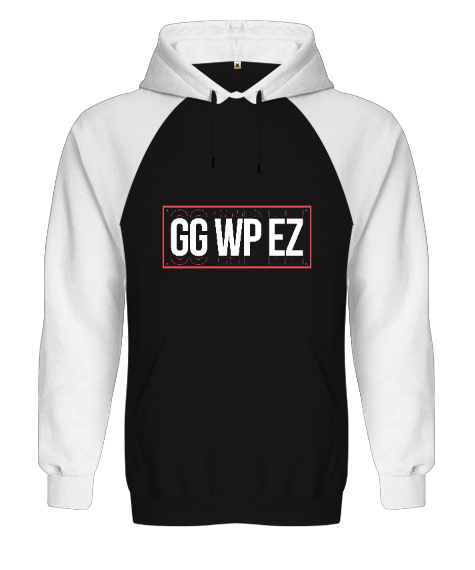 Tisho - GG WP EZ Gamer Edition Baskılı Siyah/Beyaz Orjinal Reglan Hoodie Unisex Sweatshirt