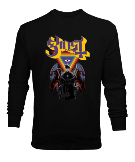 Tisho - Ghost Rock Tasarım Baskılı Siyah Erkek Sweatshirt