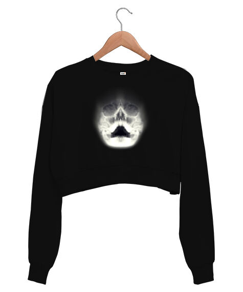 Tisho - Ghost Skull Siyah Kadın Crop Sweatshirt