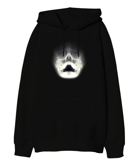 Tisho - Ghost Skull Siyah Oversize Unisex Kapüşonlu Sweatshirt