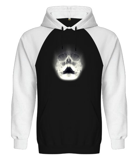 Tisho - Ghost Skull Siyah/Beyaz Orjinal Reglan Hoodie Unisex Sweatshirt