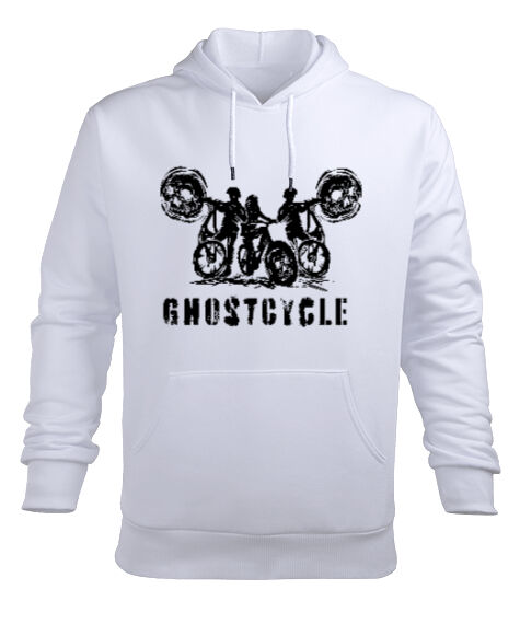 Tisho - Ghostcycle - Hayalet Sürücü Beyaz Erkek Kapüşonlu Hoodie Sweatshirt