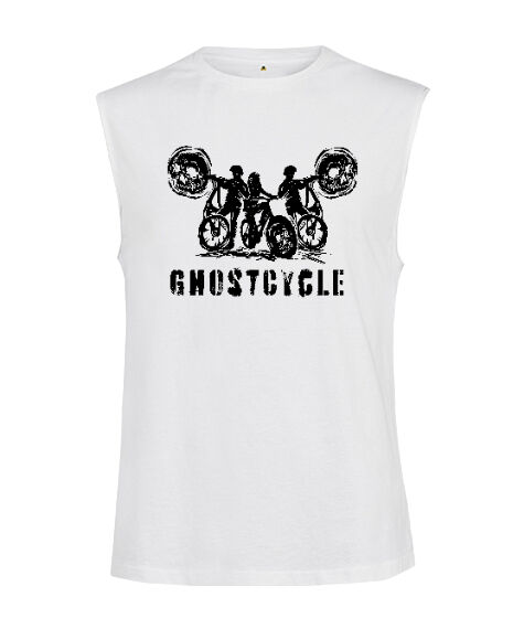 Tisho - Ghostcycle - Hayalet Sürücü Beyaz Kesik Kol Unisex Tişört