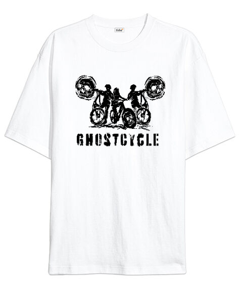 Tisho - Ghostcycle - Hayalet Sürücü Beyaz Oversize Unisex Tişört