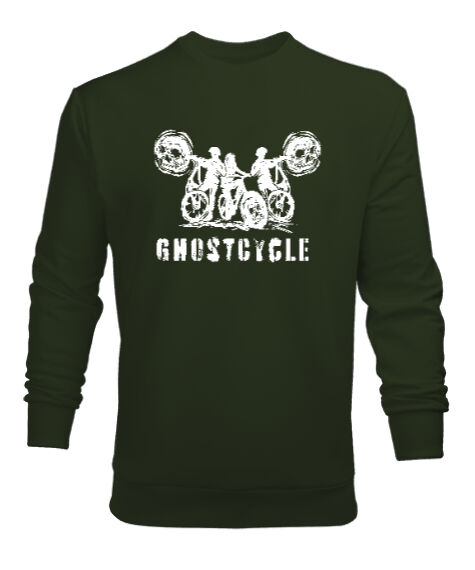 Tisho - Ghostcycle - Hayalet Sürücü Haki Yeşili Erkek Sweatshirt