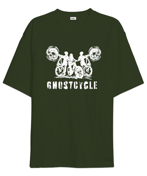 Tisho - Ghostcycle - Hayalet Sürücü Haki Yeşili Oversize Unisex Tişört