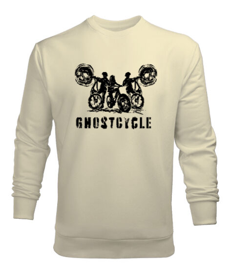 Tisho - Ghostcycle - Hayalet Sürücü Krem Erkek Sweatshirt
