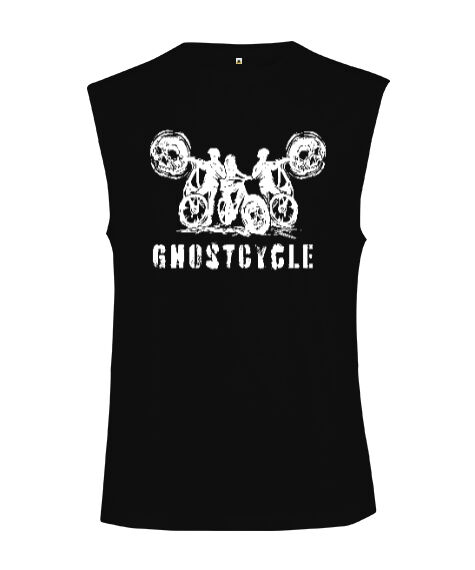 Tisho - Ghostcycle - Hayalet Sürücü Siyah Kesik Kol Unisex Tişört