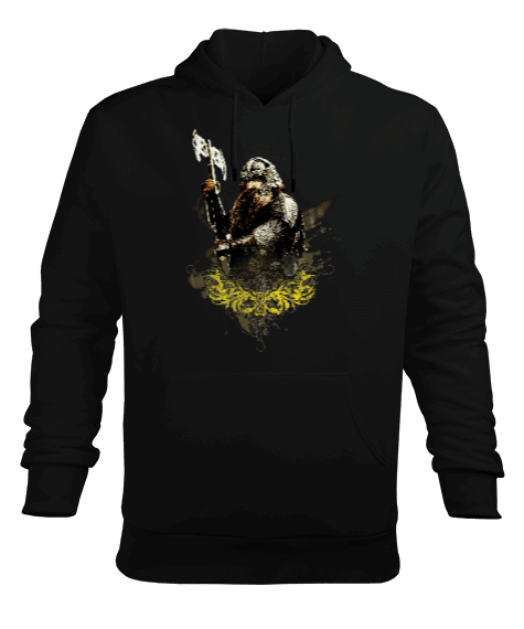Tisho - Gimli Yüzüklerin Efendisi Axe Tasarımı Baskılı Siyah Erkek Kapüşonlu Hoodie Sweatshirt