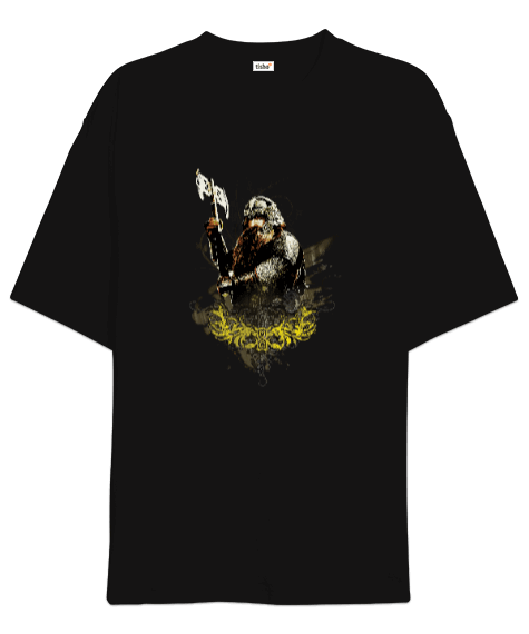 Tisho - Gimli Yüzüklerin Efendisi Axe Tasarımı Baskılı Siyah Oversize Unisex Tişört