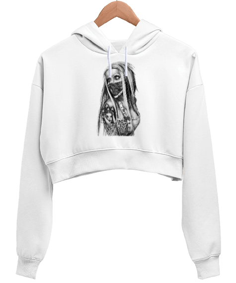 Tisho - Girl Draw Kadın Crop Hoodie Kapüşonlu Sweatshirt