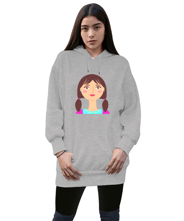 Tisho - Girl Kadın Uzun Hoodie Kapüşonlu Sweatshirt