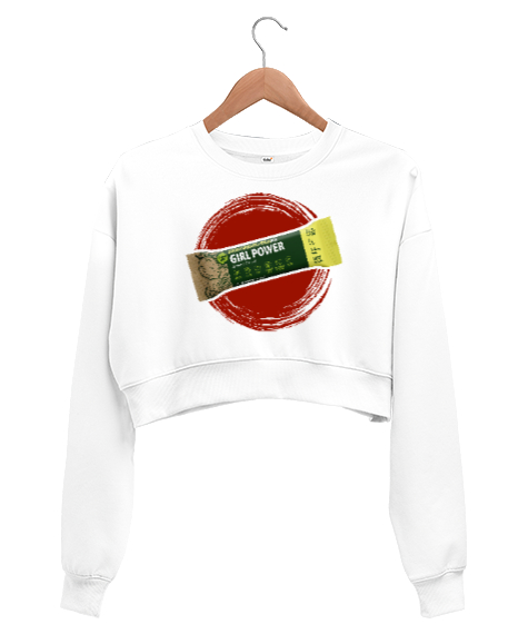 Tisho - Girl Power Beyaz Kadın Crop Sweatshirt