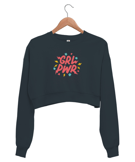 Tisho - Girl Power Füme Kadın Crop Sweatshirt