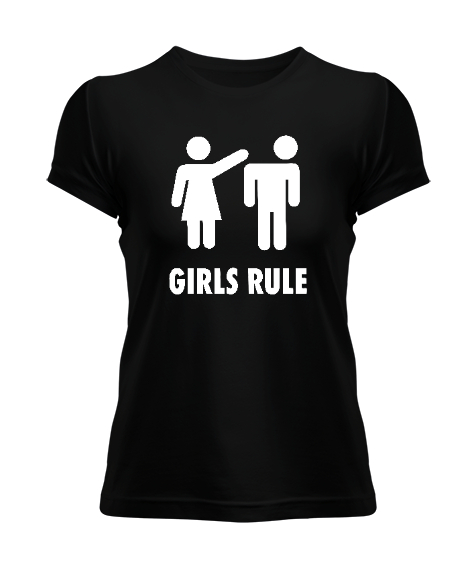 Tisho - Girls Rule - Kızlar Kuralı Siyah Kadın Tişört