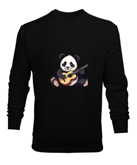 Tisho - Gitar Çalan Panda Siyah Erkek Sweatshirt