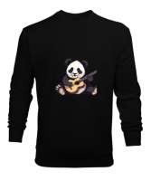 Gitar Çalan Panda Siyah Erkek Sweatshirt - Tisho