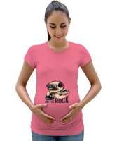 Gitar çalan sevimli köpek baskılı Pembe Kadın Hamile Tişört - Tisho