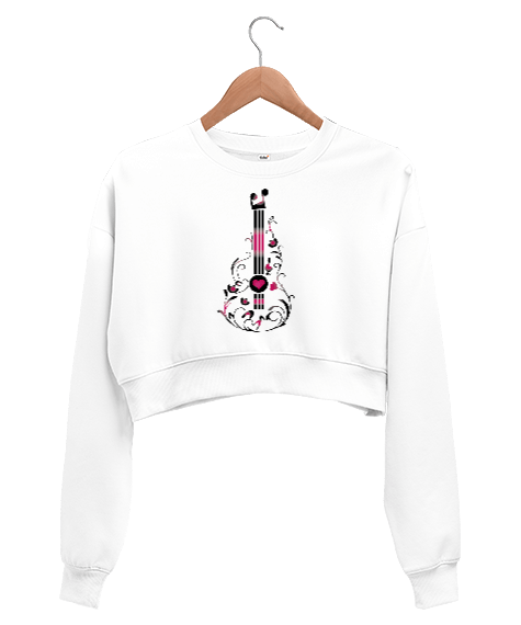 Tisho - Gitar Desenli Kadın Crop Sweatshirt