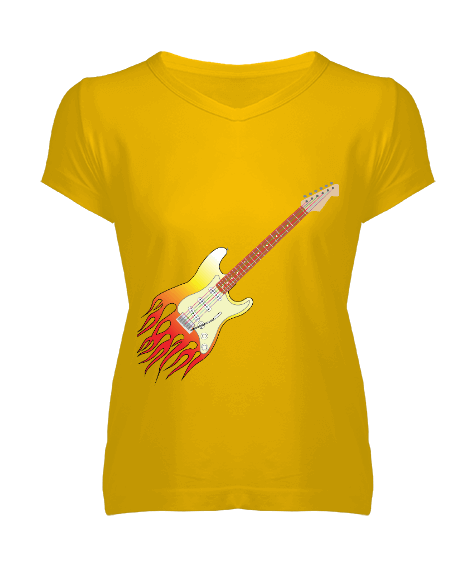 Tisho - gitar kadın v yaka t-shirt Kadın V Yaka Tişört