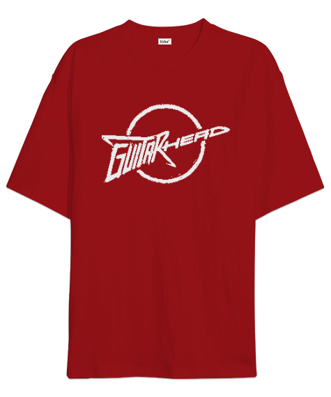 Tisho - Gitar Kafası - Rock And Roll Kırmızı Oversize Unisex Tişört