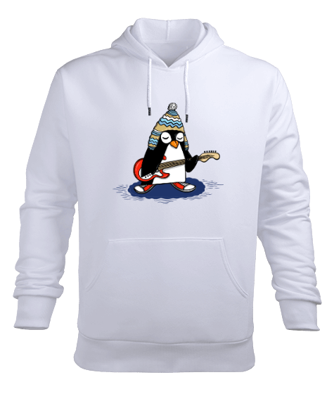 Tisho - GİTAR TUTAN PENGUEN BASKILI ERKEK SWEATSHİRD Erkek Kapüşonlu Hoodie Sweatshirt