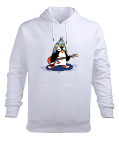 GİTAR TUTAN PENGUEN BASKILI ERKEK SWEATSHİRD Erkek Kapüşonlu Hoodie Sweatshirt - Tisho