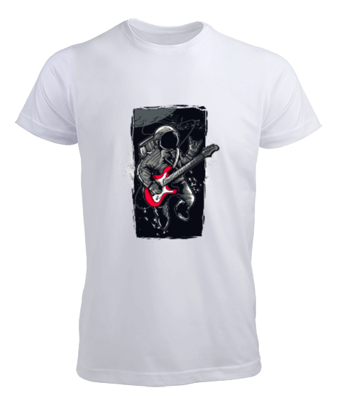 Tisho - Gitarist astronot Beyaz Erkek Tişört