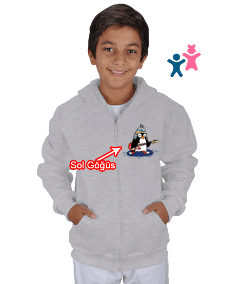 Tisho - Gitarist penguen Çocuk Kapüşonlu Hoodie Fermuarlı